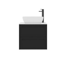 Royal Bathrooms Royal Bathroom Elmore 600mm Matt Nocturne Black Wall Mounted Bathroom Vanity Unit 2 Drawer Plain White Worktop With Elva Basin - thumbnail 7