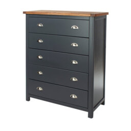 Core Products Dunkeld 5 Drawer Chest - Midnight Blue Painted Wood Bedroom Storage, H114.5 X W90 X D40 Cm - thumbnail 1