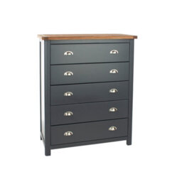 Core Products Dunkeld 5 Drawer Chest - Midnight Blue Painted Wood Bedroom Storage, H114.5 X W90 X D40 Cm - thumbnail 2