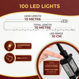 Festive Fix Christmas Tree Lights 10M 100 Led Waterproof Indoor Outdoor Xmas Decoration Energy Saving String Lights With Timer - thumbnail 7