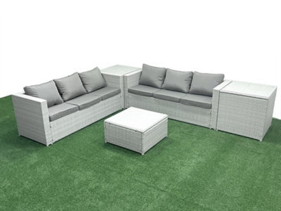 Fimous Rattan Garden Outdoor Furniture Set 6 Seater Rattan Garden Sofa Set 2 Side Tables Light Grey - image 1