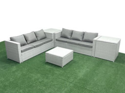 Fimous Rattan Garden Outdoor Furniture Set 6 Seater Rattan Garden Sofa Set 2 Side Tables Light Grey - thumbnail 2