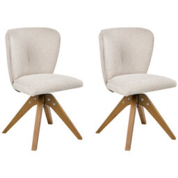 Beliani Set Of 2 Dining Chairs Swivel Coso Fabric Light Beige - thumbnail 1