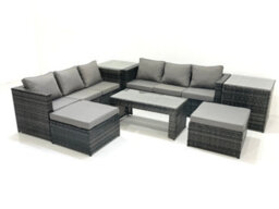 Fimous Garden Outdoor Rattan Furniture Set With Sofa Coffee Table 2 Big Footstools 2 Side Tables Dark Grey Mixed - thumbnail 2