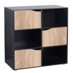 Urbn-Living Black, Oak - 6-Cube Shelving Unit With Wooden Doors - thumbnail 1