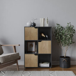 Urbn-Living Black, Oak - 6-Cube Shelving Unit With Wooden Doors - thumbnail 2