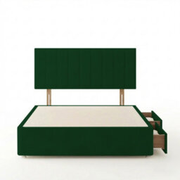 Adore Designs Portland Plush Velvet Divan Bed, Headboard - 6Ft Super King - Emerald Green - 2 Drawers Same Side - thumbnail 3
