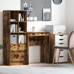 Berkfield Writing Desk Smoked Oak Engineered Wood 60 X 40 X 76 Cm Durable - thumbnail 1