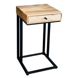 Buttercup Farm Ravi Iron Base 1 Drawer Large Side Table - Mango Wood - L35 X W35 X H60 Cm - Mango Light Finish