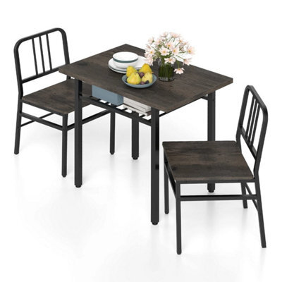 3-Piece Grey Dining Set Rectangular Table 2 Chairs Storage Rack Metal Legs - image 1