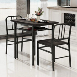 3-Piece Grey Dining Set Rectangular Table 2 Chairs Storage Rack Metal Legs - thumbnail 6