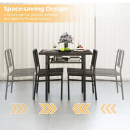 3-Piece Grey Dining Set Rectangular Table 2 Chairs Storage Rack Metal Legs - thumbnail 3