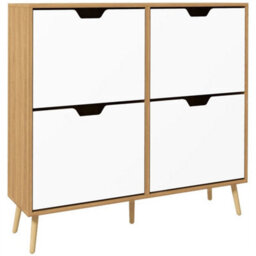 Narrow Shoe Storage Cabinet With 4 Flip Drawers Wood Shoe Rack 16 Pairs Of Shoes - thumbnail 3