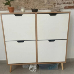 Narrow Shoe Storage Cabinet With 4 Flip Drawers Wood Shoe Rack 16 Pairs Of Shoes - thumbnail 4