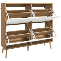 Narrow Shoe Storage Cabinet With 4 Flip Drawers Wood Shoe Rack 16 Pairs Of Shoes