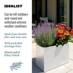 Idealist™ 50Cm Planter, White Reinforced Stone Narrow Garden Trough, Rectangular Outdoor Plant Pot H40 L50 W20 Cm, 40L - thumbnail 6