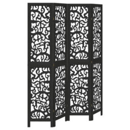 Vidaxl Room Divider 4 Panels Black Solid Wood Paulownia - thumbnail 2