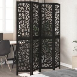 Vidaxl Room Divider 4 Panels Black Solid Wood Paulownia - thumbnail 1