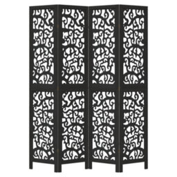 Vidaxl Room Divider 4 Panels Black Solid Wood Paulownia - thumbnail 4