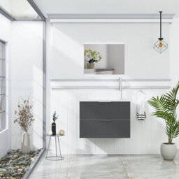 Royal Bathrooms Evora 700mm Graphite Grey Fluted Wall Hung Countertop Vanity Unit 2 Drawer With Lyon Basin - thumbnail 2