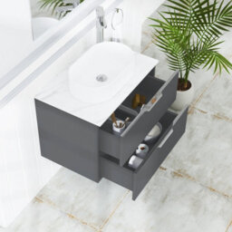 Royal Bathrooms Evora 700mm Graphite Grey Fluted Wall Hung Countertop Vanity Unit 2 Drawer With Lyon Basin - thumbnail 3