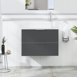 Royal Bathrooms Evora 700mm Graphite Grey Fluted Wall Hung Countertop Vanity Unit 2 Drawer With Lyon Basin - thumbnail 1