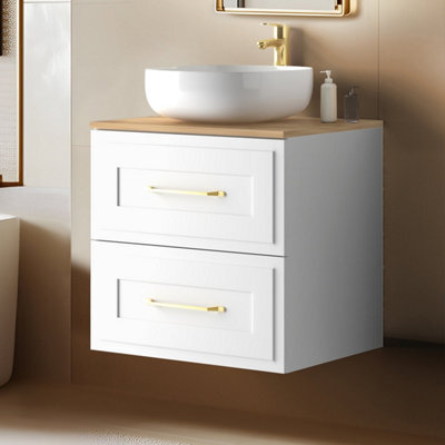 Heze Furniture Classic Bathroom 2 Drawer Wall Cabinet Vanity Unit 60Cm With Worktop - White - image 1