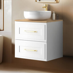 Heze Furniture Classic Bathroom 2 Drawer Wall Cabinet Vanity Unit 60Cm With Worktop - White - thumbnail 1