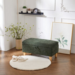 Living And Home Green Chenille Upholstered Storage Ottoman