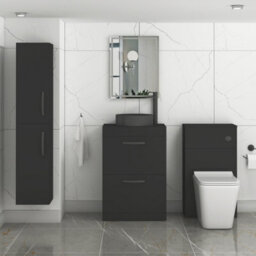 Royal Bathrooms Turin 500mm Freestanding Bathroom Vanity Unit With Sink 2 Drawer Matt Black & Art Round Countertop Basin - thumbnail 3