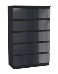 Urbn-Living Urbnliving 109Cm Tall 5 Drawer High Gloss Bedside Chest Of Drawers With Smooth Metal Runner Black & Grey - thumbnail 2