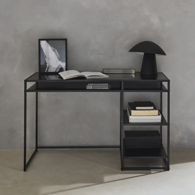 Sweeek - 2-Shelf Desk In Black Metal Industrielle Black 120X50X75 Cm - image 1