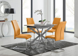Furniturebox Uk Lira 100Cm Grey Metal Extending Dining Table & 4 Mustard Lorenzo Chairs - thumbnail 1