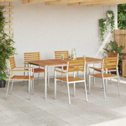 Berkfield Garden Dining Set 7 Pcs Solid Acacia Wood & Stainless Steel - thumbnail 4