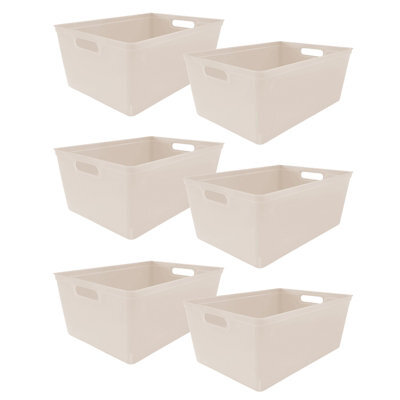 Simpa 6Pc 4L Taupe Plastic Storage Basket Studio Organiser Trays With Handles - image 1