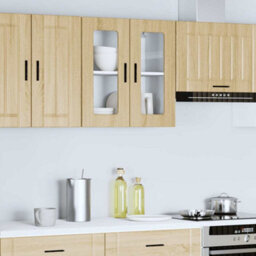 Berkfield Durable Kitchen Wall Cabinet With Glass Door Porto Sonoma Oak - thumbnail 2