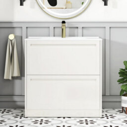 Royal Bathrooms Elmore 800mm Traditional Floor Standing 2 Drawer Bathroom Vanity Unit With Ceramic Basin Sink - Classic White - thumbnail 3