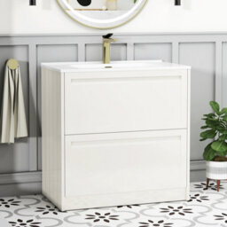 Royal Bathrooms Elmore 800mm Traditional Floor Standing 2 Drawer Bathroom Vanity Unit With Ceramic Basin Sink - Classic White - thumbnail 1