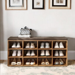 BMBO Wide Shoe Storage Bench With Cushioned Seat And Drawer Natural Brown