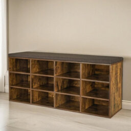 BMBO Wide Shoe Storage Bench With Cushioned Seat And Drawer Natural Brown - thumbnail 2