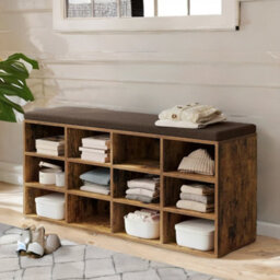 BMBO Wide Shoe Storage Bench With Cushioned Seat And Drawer Natural Brown - thumbnail 4