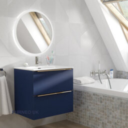 Furneo Bathroom Vanity Unit Floating Storage Basin Blueberry Matt 2-Drawer 60Cm With Gold Handle - thumbnail 1