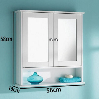Bathroom Wall Cabinet With Mirror Storage Cupboard- White - image 1