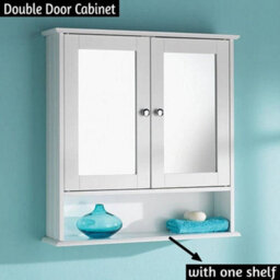 Bathroom Wall Cabinet With Mirror Storage Cupboard- White - thumbnail 3