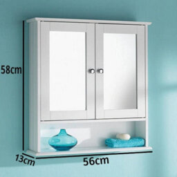 Bathroom Wall Cabinet With Mirror Storage Cupboard- White - thumbnail 1