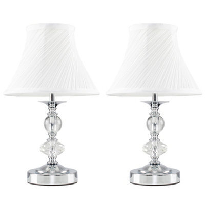Valuelights Jaigier Pair Of Chrome And Glass Touch Table Lamps With Pleated White Shades And Led Candle Bulbs In Warm White - image 1