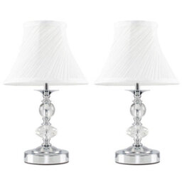 Valuelights Jaigier Pair Of Chrome And Glass Touch Table Lamps With Pleated White Shades And Led Candle Bulbs In Warm White - thumbnail 2