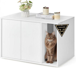 Songmics Home Superfast Toolless Assembly, Cat Litter Box Enclosure, Hidden Litter Box Furniture, Cat House - thumbnail 2