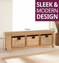 Hallowood Furniture Hereford Storage Bench With 3 Basket - thumbnail 3