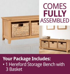 Hallowood Furniture Hereford Storage Bench With 3 Basket - thumbnail 7